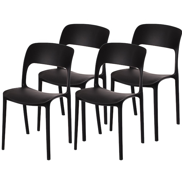 Fabulaxe Modern Plastic Outdoor Dining Chair with Open Curved Back, Black, PK 4 QI004227.BK.4 - main